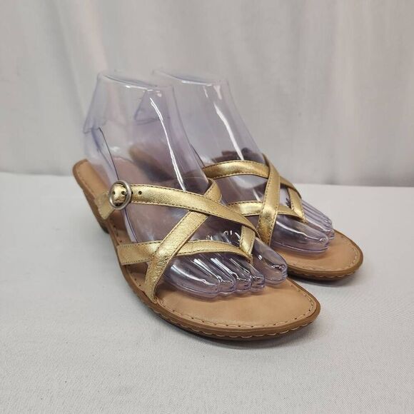 Born Women's Size 7 Funi Sandal Gold Metallic Leather Strappy Heeled - Picture 1 of 10